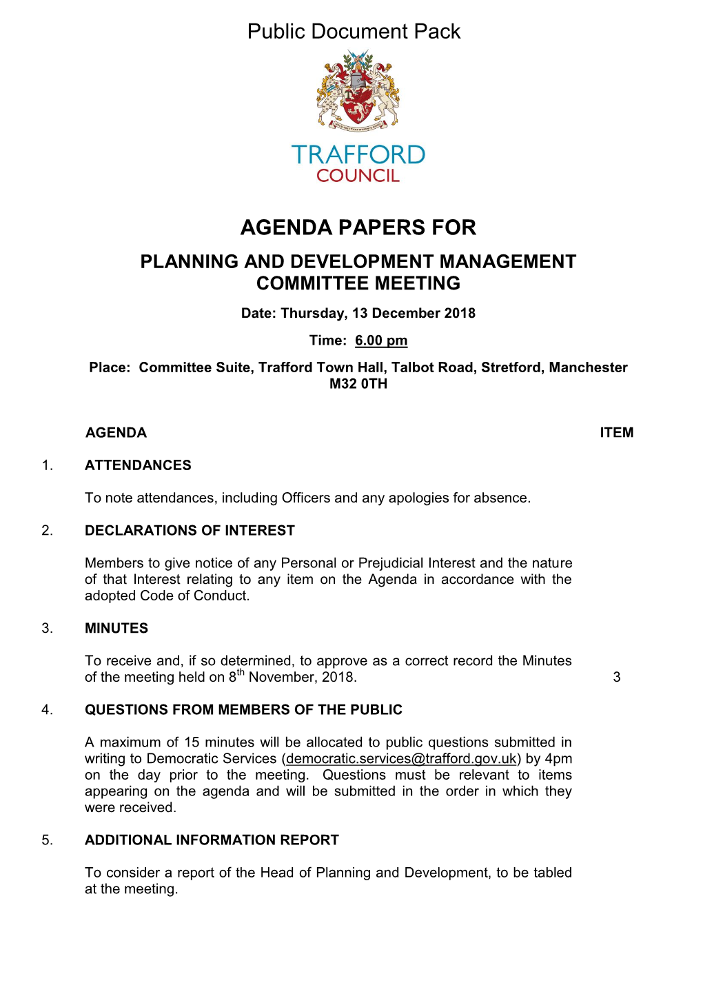 (Public Pack)Agenda Document for Planning and Development Management Committee, 13/12/2018 18:00