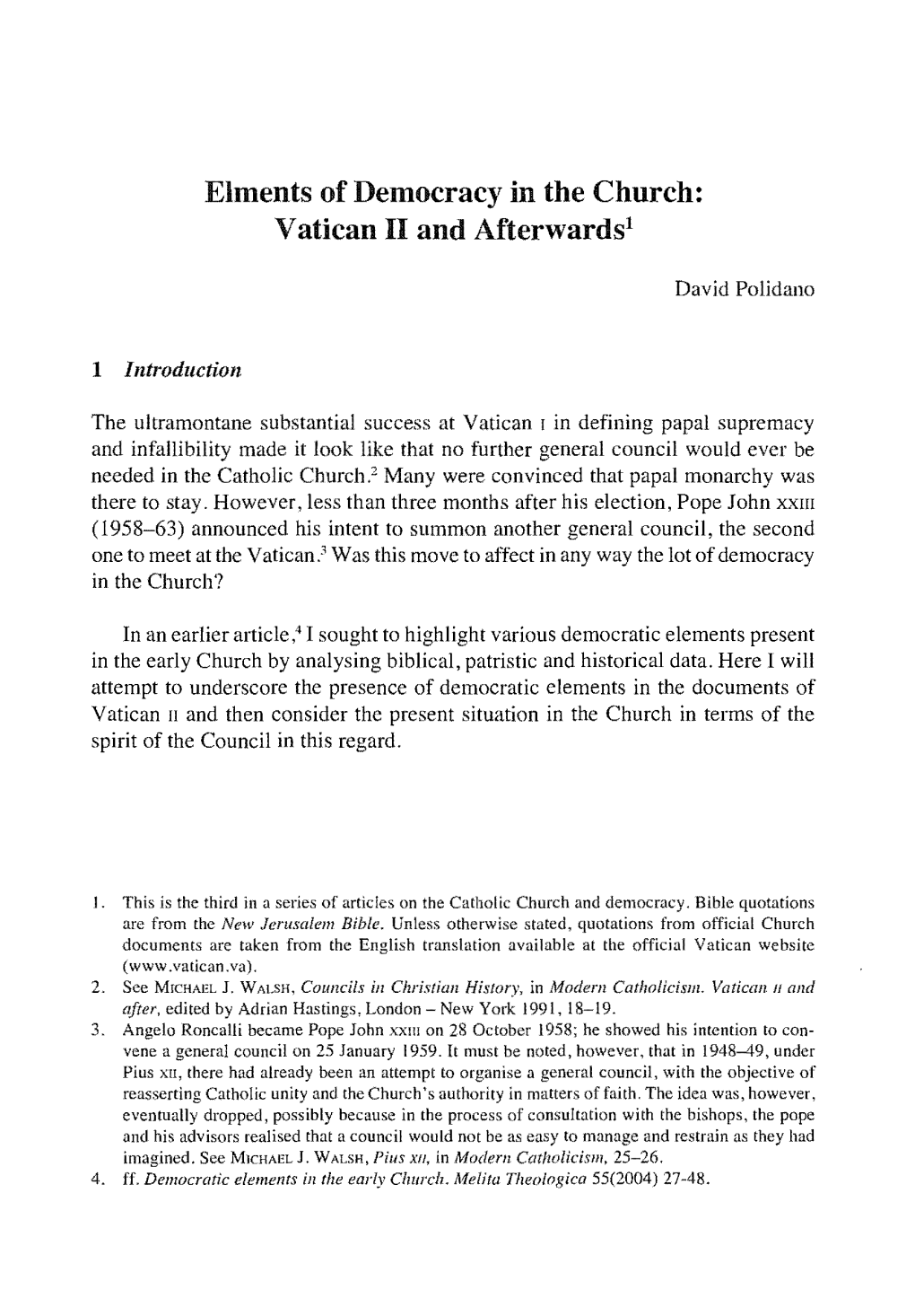 Elments of Democracy in the Church: Vatican II and Afterwards