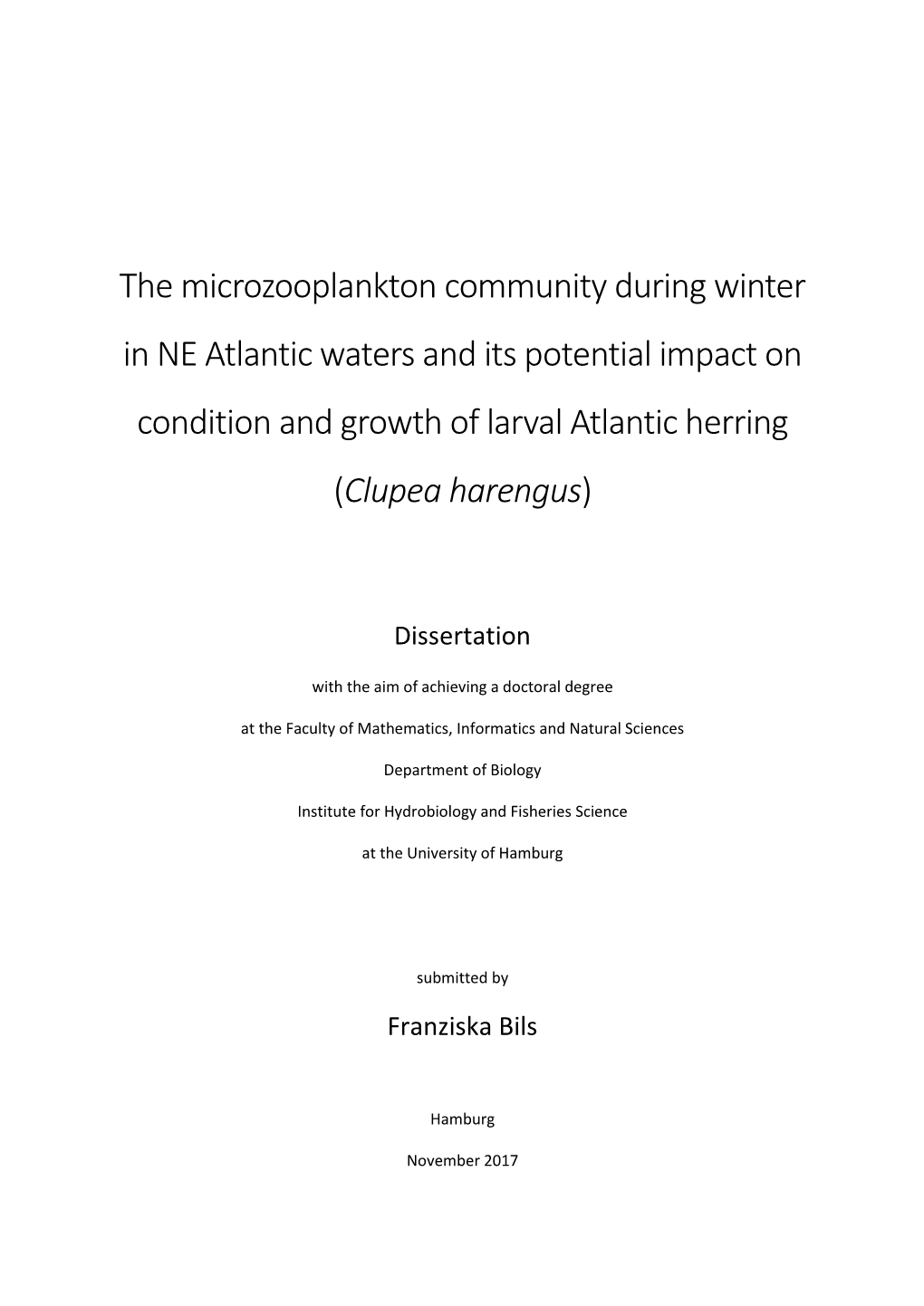 The Microzooplankton Community During Winter in NE Atlantic Waters and Its Potential Impact on Condition and Growth of Larval Atlantic Herring (Clupea Harengus)