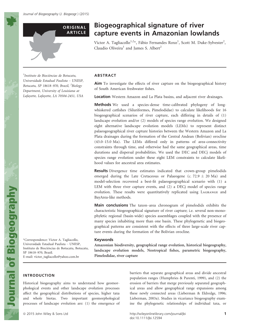 Biogeographical Signature of River Capture Events in Amazonian