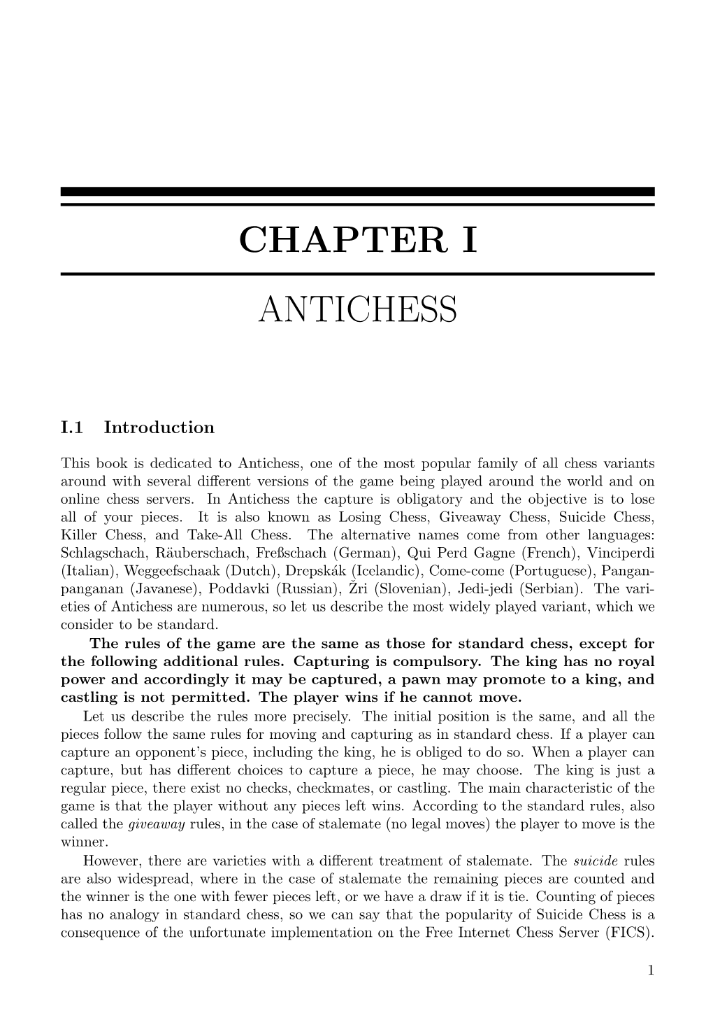 Chapter I Antichess