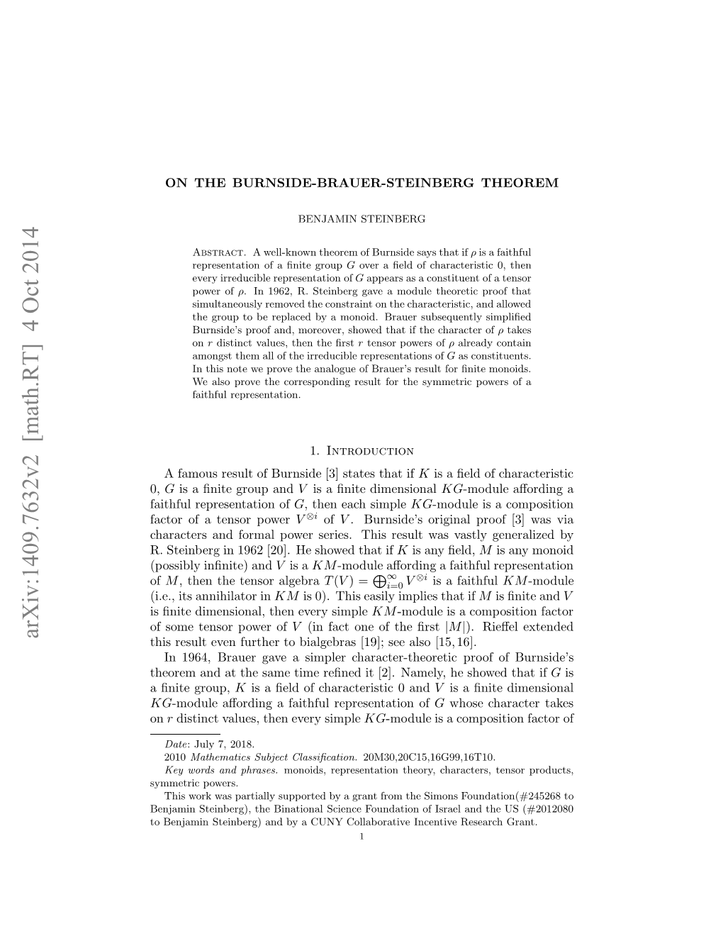 Arxiv:1409.7632V2 [Math.RT]