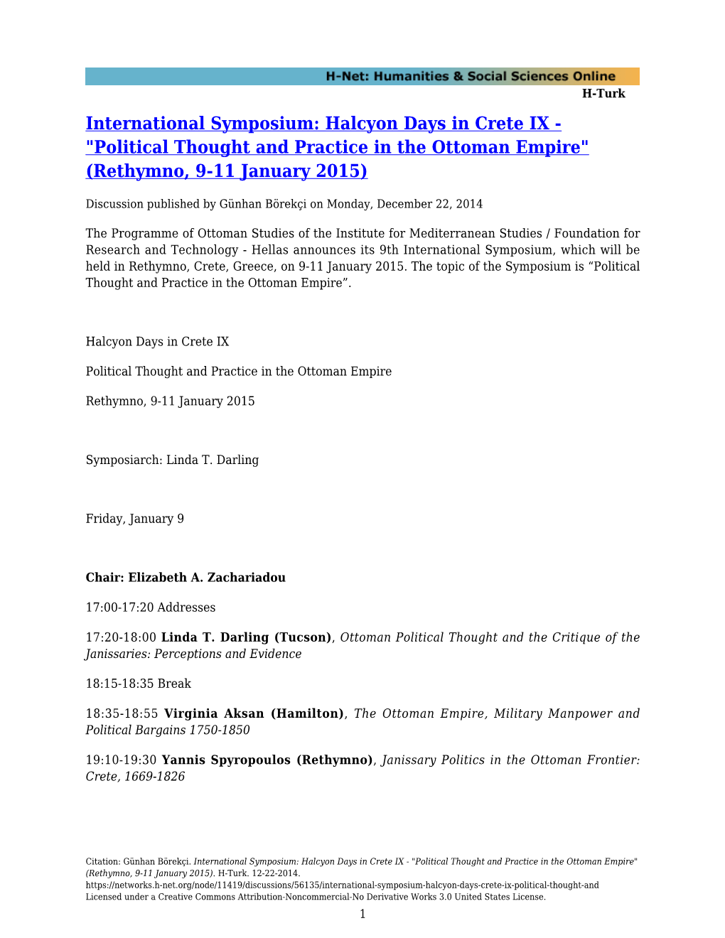 Political Thought and Practice in the Ottoman Empire" (Rethymno, 9-11 January 2015)