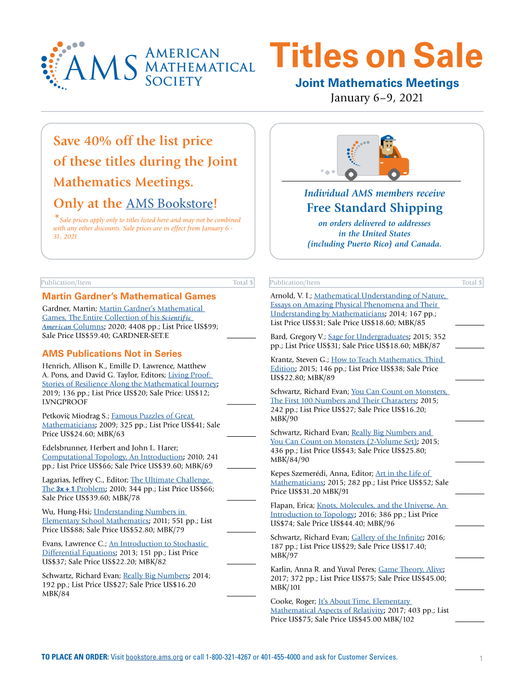 Titles on Sale Joint Mathematics Meetings January 6–9, 2021