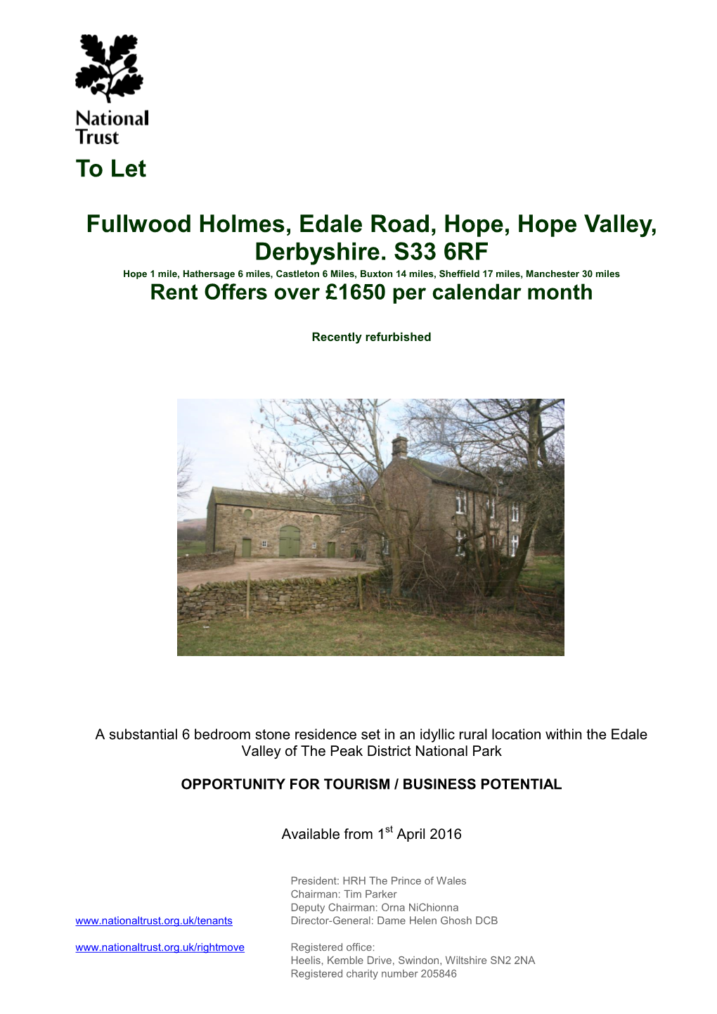 To Let Fullwood Holmes, Edale Road, Hope, Hope Valley