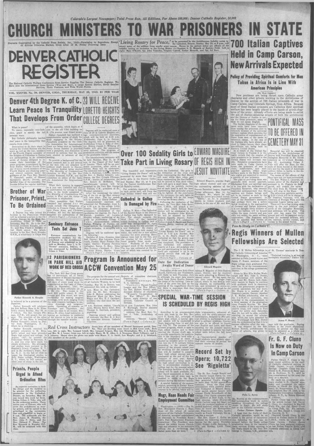 Denver Catholic Register, 24Fi09 CHURCH MINISTERS to WAR PRISONERS INJJATE