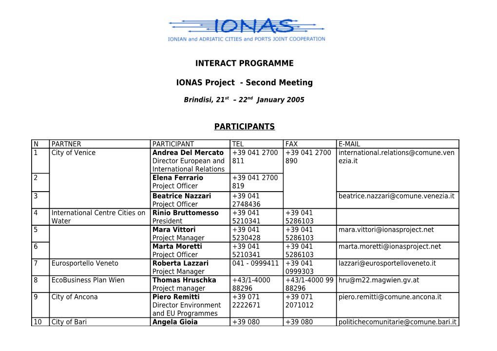 IONAS Project - Second Meeting