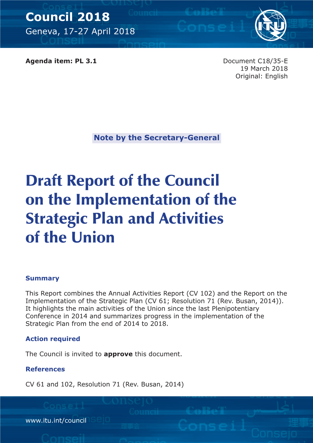 Report on the Implementation of the Strategic Plan and Activities of the Union