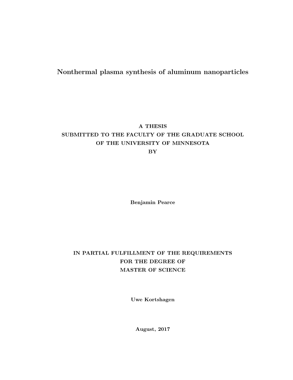 Nonthermal Plasma Synthesis of Aluminum Nanoparticles