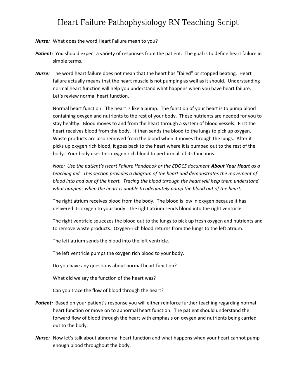 Heart Failure Pathophysiology RN Teaching Script