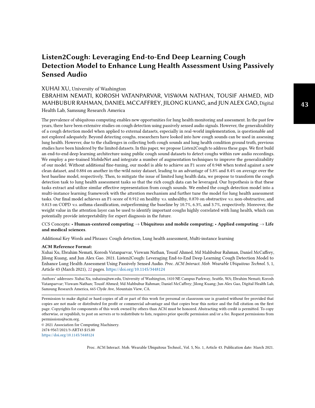 Leveraging End-To-End Deep Learning Cough Detection Model to Enhance Lung Health Assessment Using Passively Sensed Audio