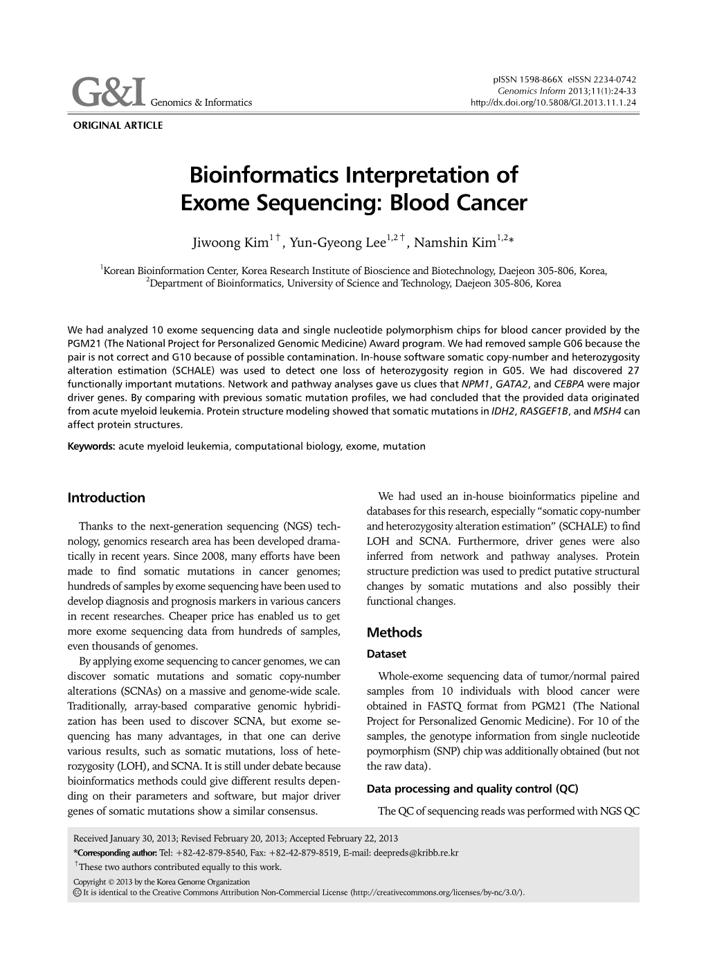 Bioinformatics Interpretation of Exome Sequencing: Blood Cancer