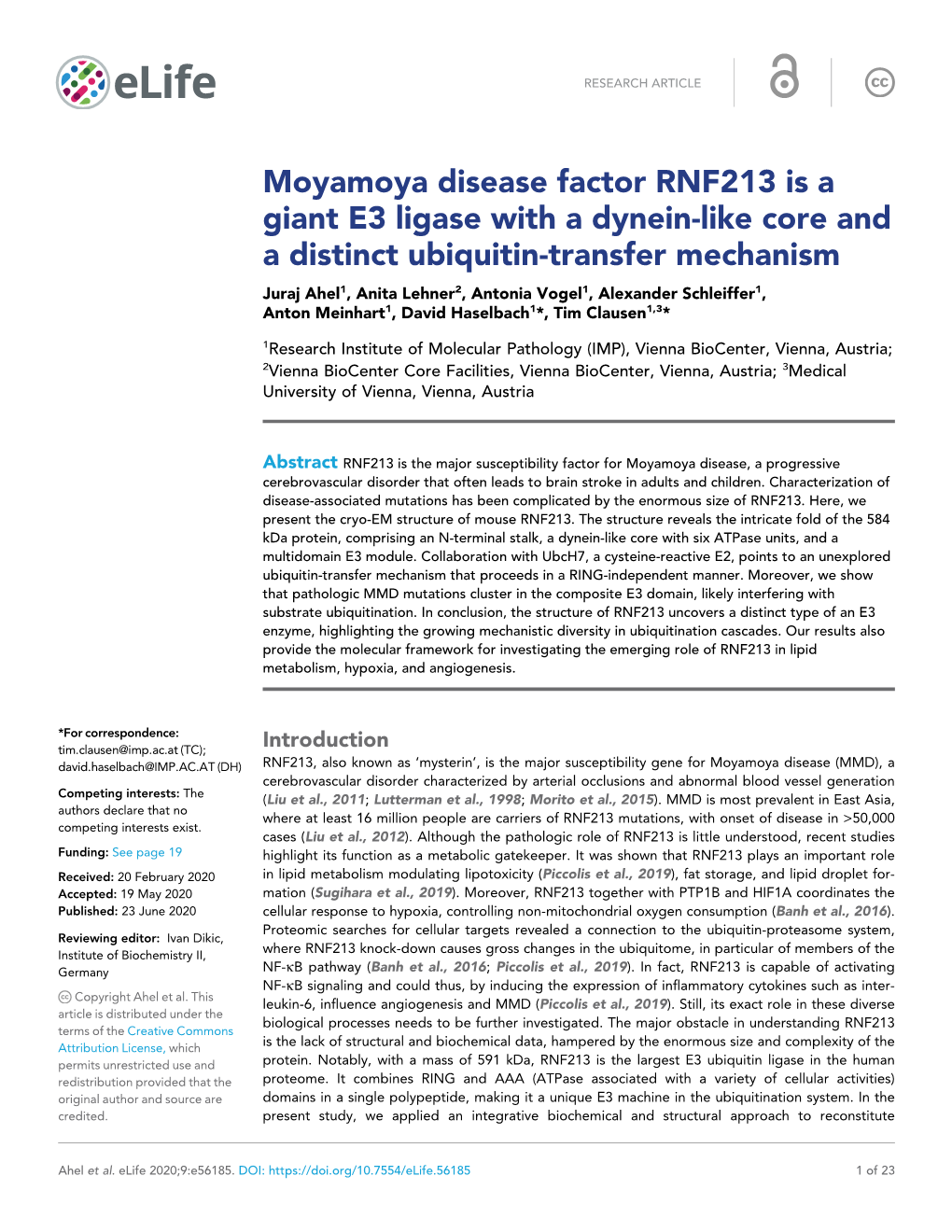 Moyamoya Disease Factor RNF213 Is a Giant E3 Ligase with a Dynein-Like