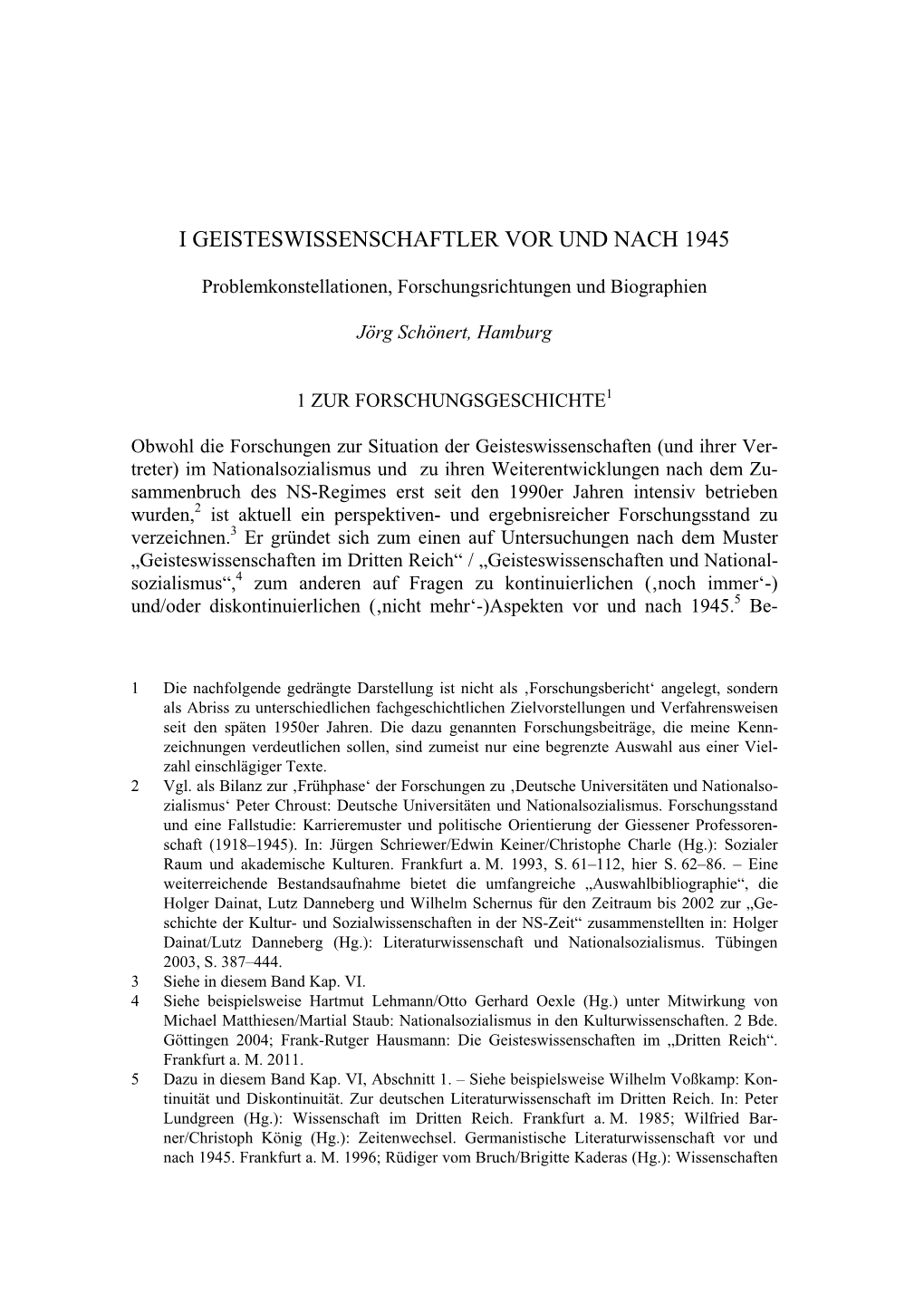 I Geisteswissenschaftler Vor Und Nach 1945