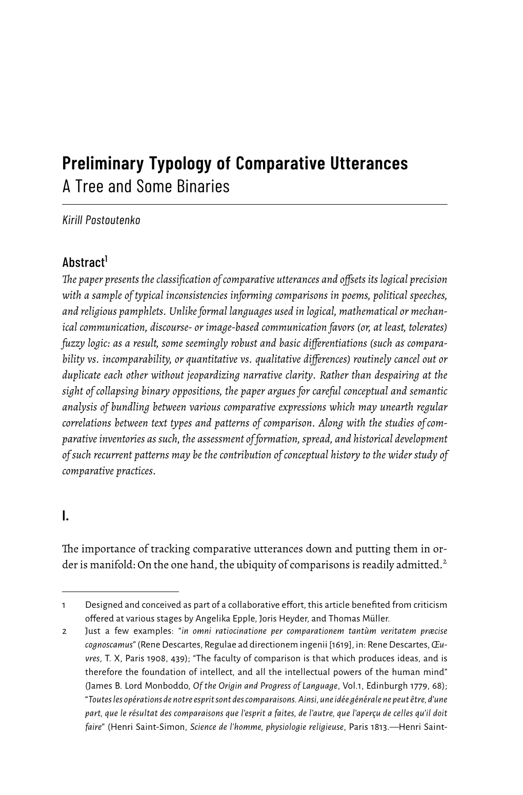 Preliminary Typology of Comparative Utterances a Tree and Some Binaries