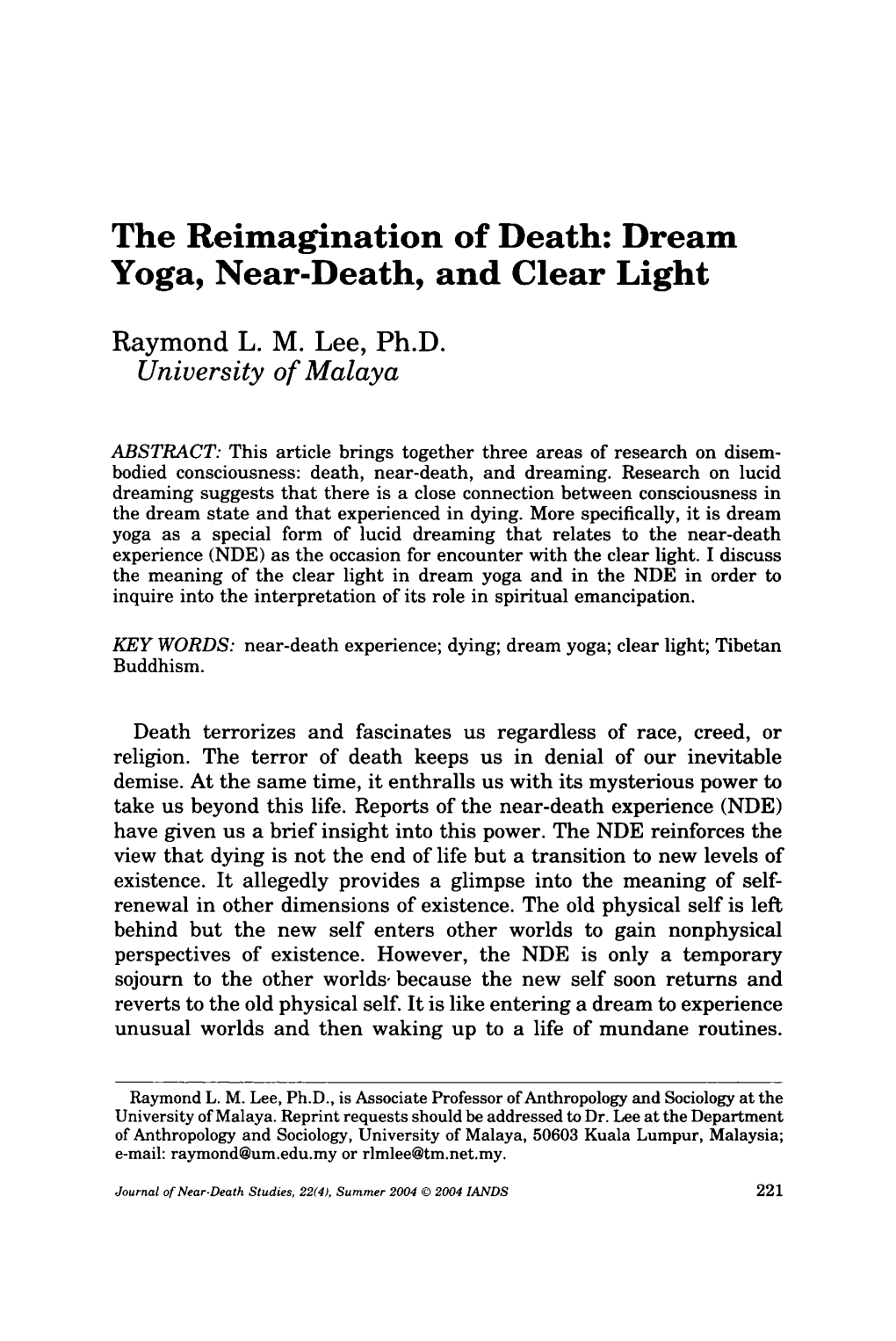 Dream Yoga, Near-Death, and Clear Light