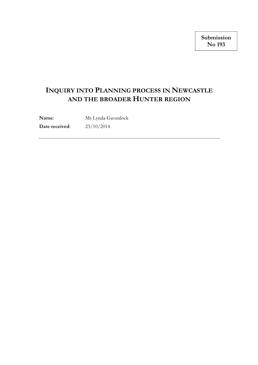 Inquiry Into Planning Process in Newcastle and the Broader Hunter Region