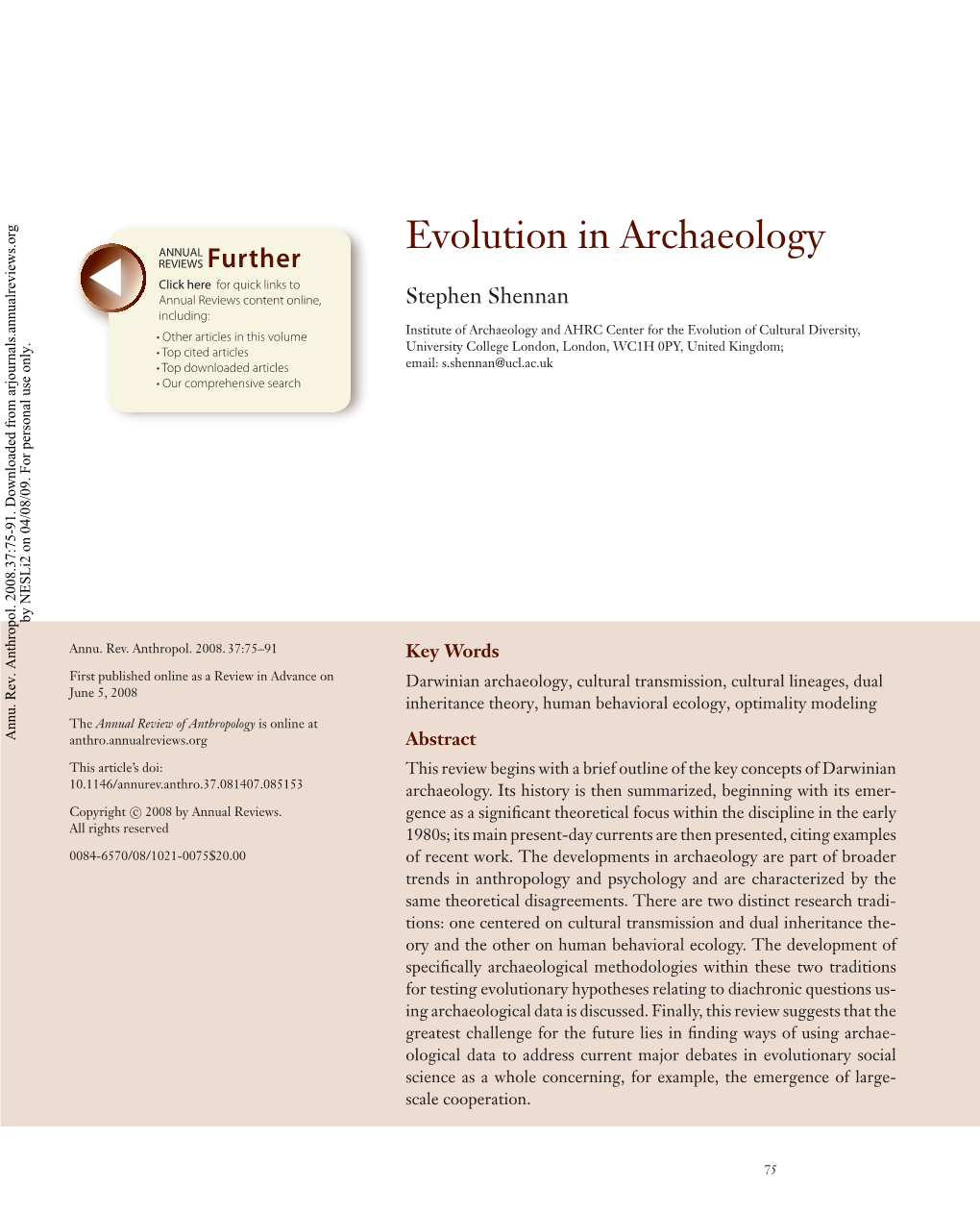 Evolution in Archaeology