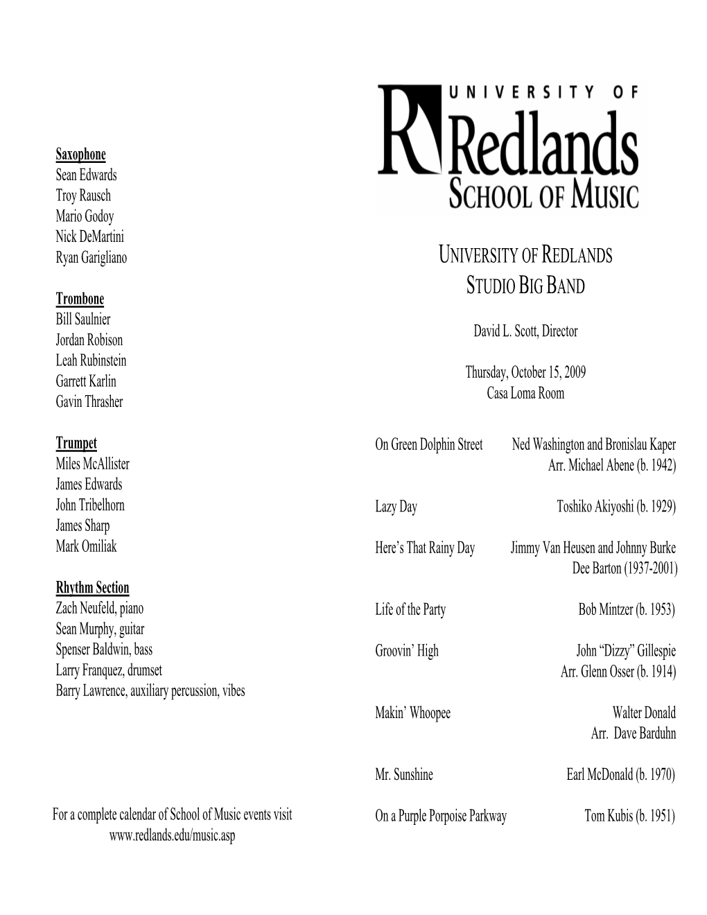 University of Redlands Studio Big Band