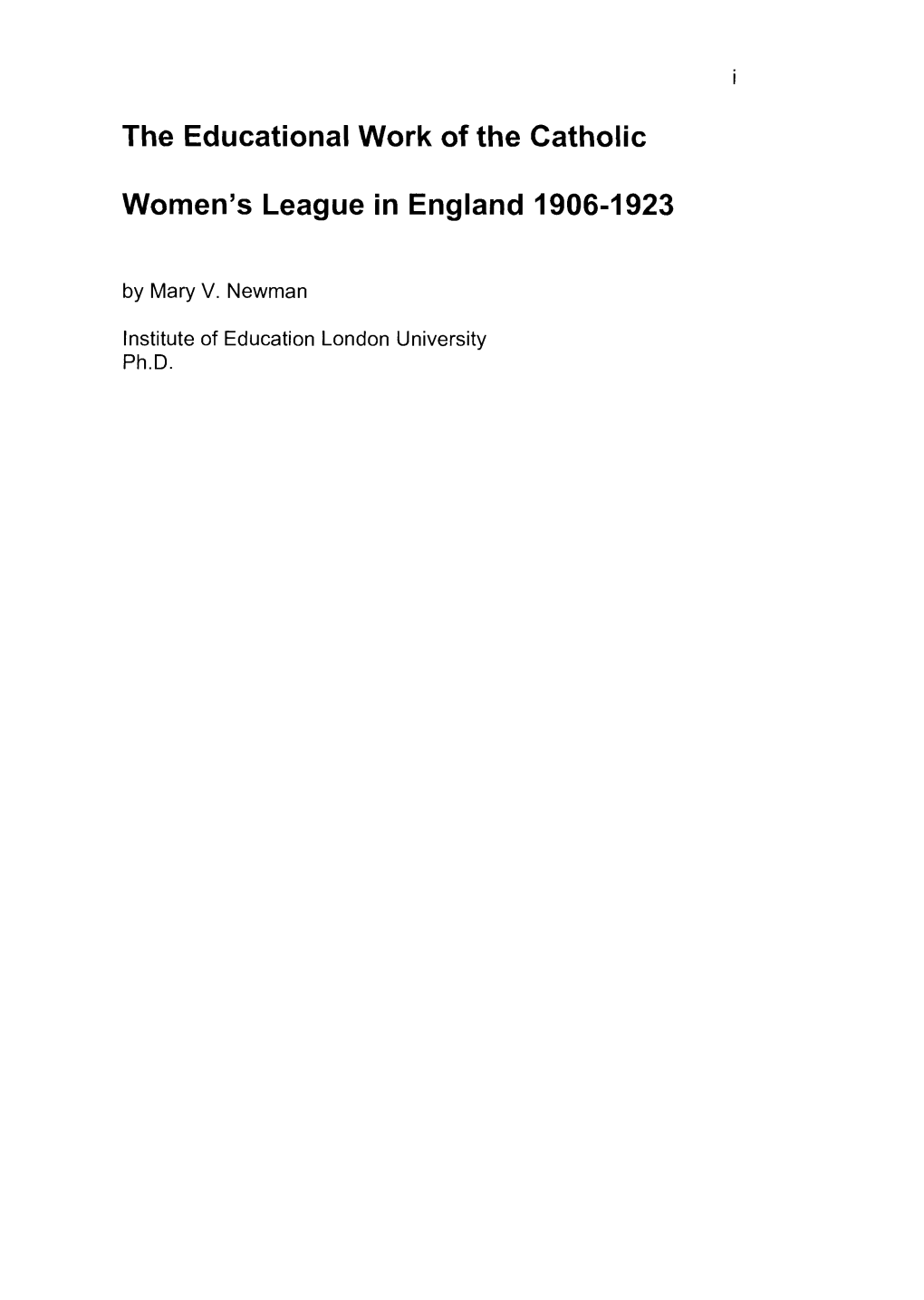 The Educational Work of the Catholic Women's League in England 1906