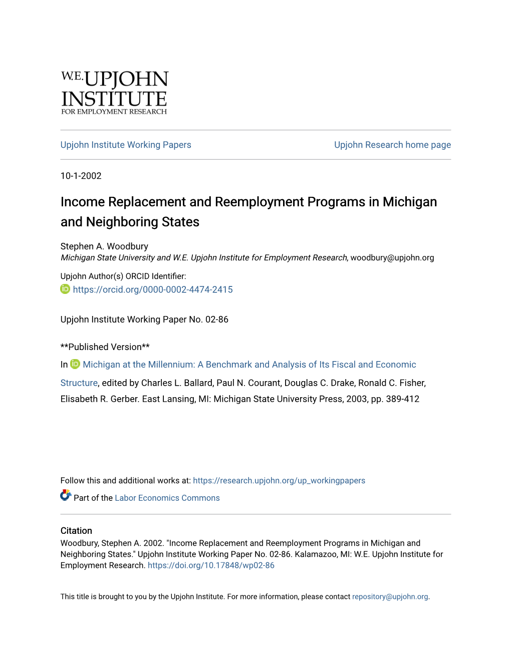Income Replacement and Reemployment Programs in Michigan and Neighboring States