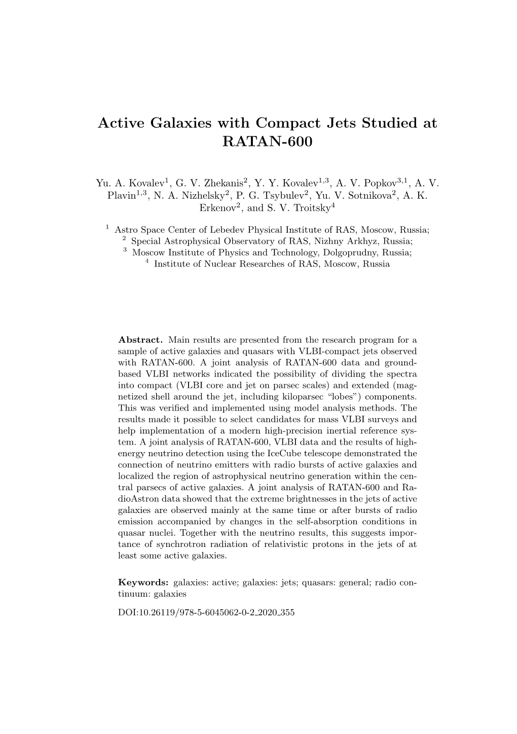 Active Galaxies with Compact Jets Studied at RATAN-600