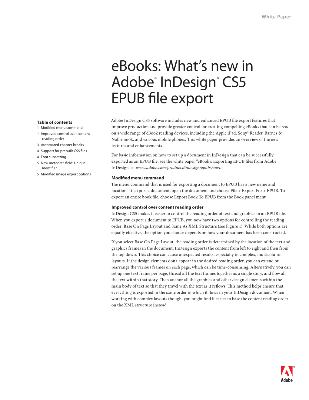 Ebooks: What's New in Adobe® Indesign® CS5 EPUB File Export