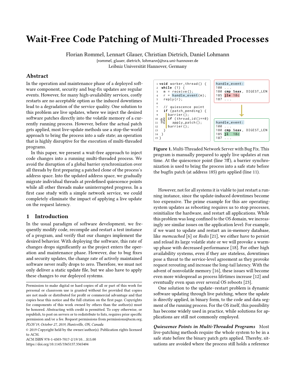 Wait-Free Code Patching of Multi-Threaded Processes