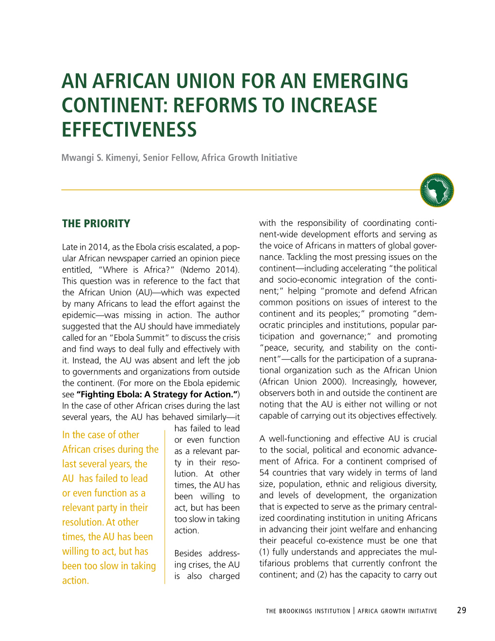 An African Union for an Emerging Continent: Reforms to Increase Effectiveness