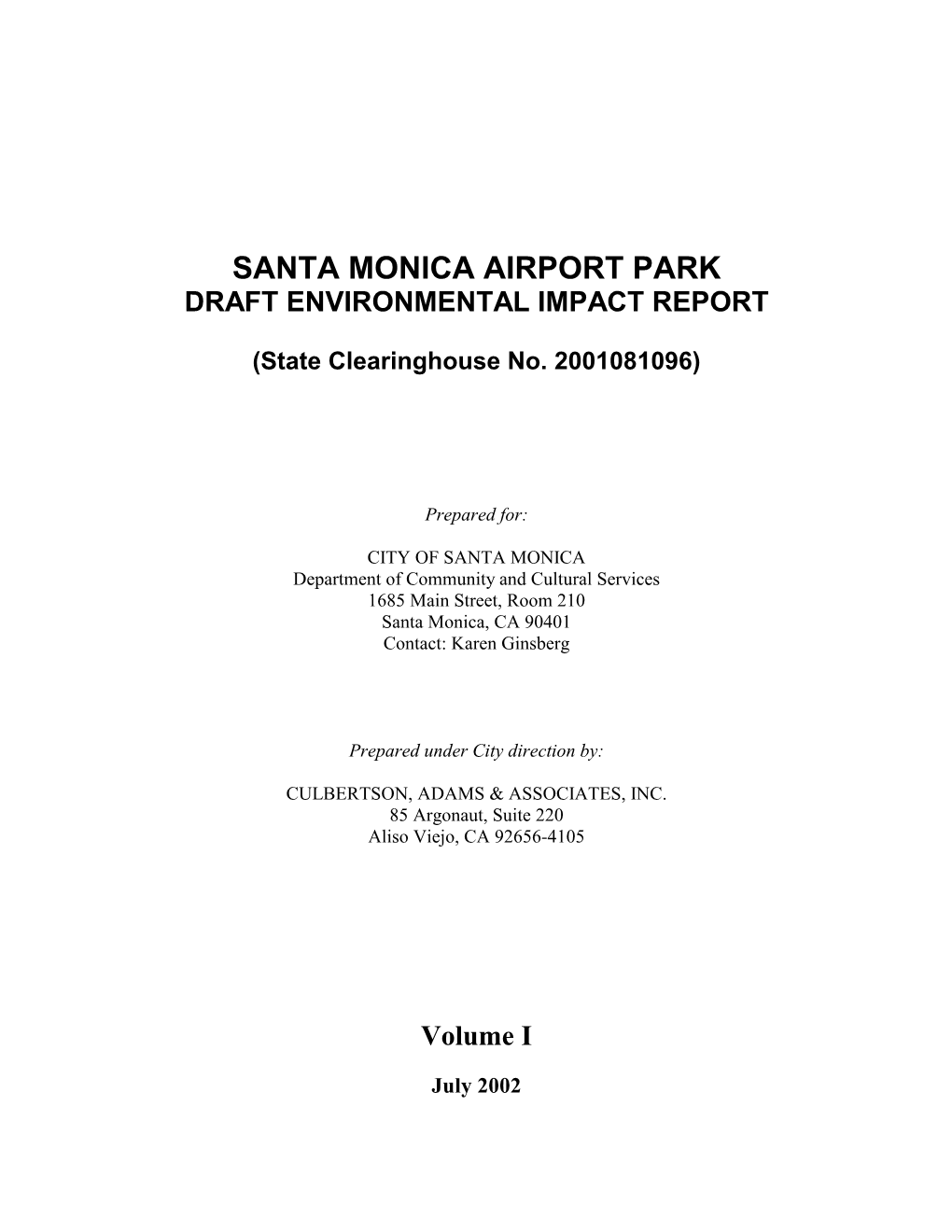 Santa Monica Airport Park Draft Environmental Impact Report