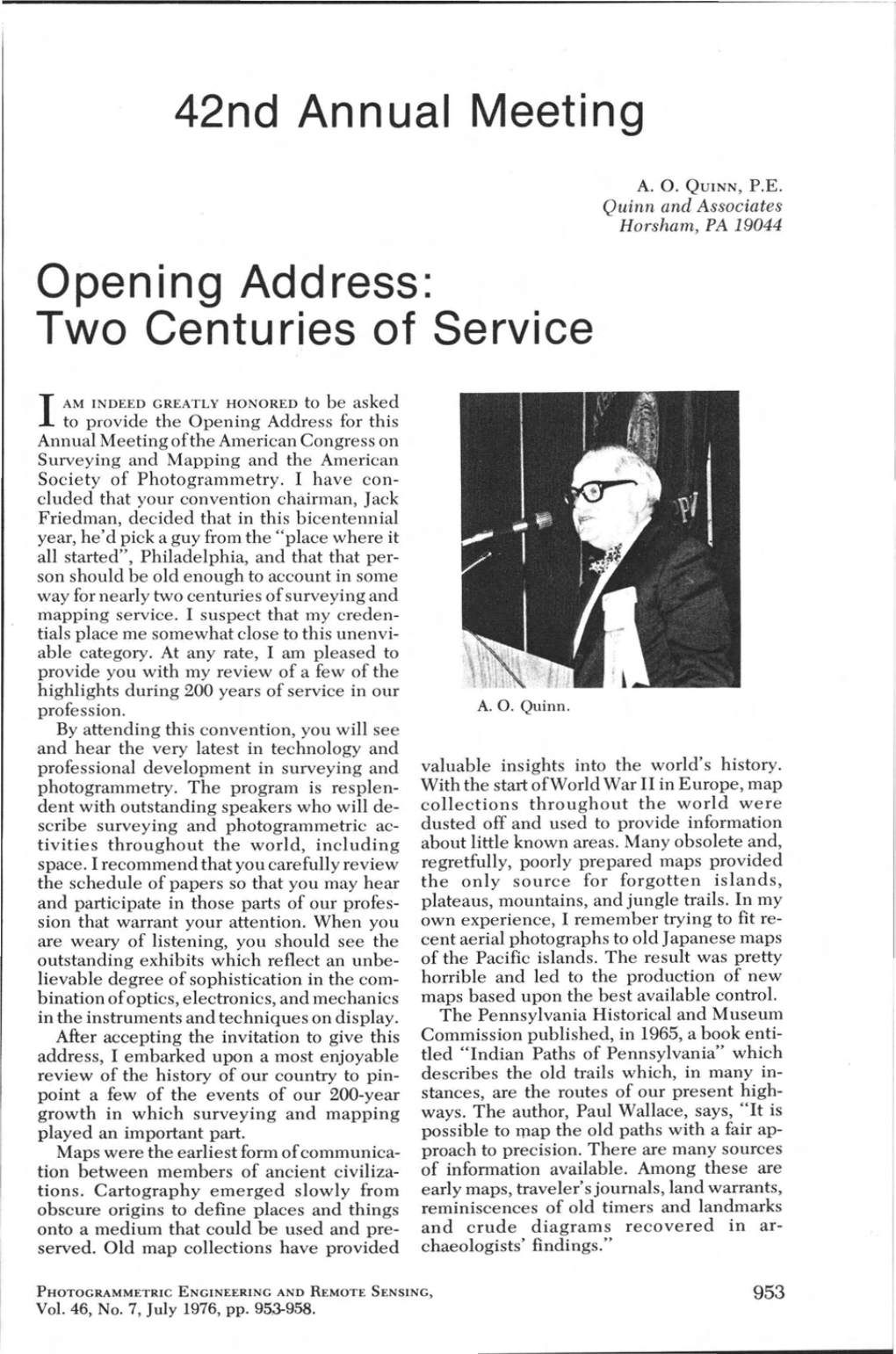 42Nd Annual Meeting Opening Address: Two Centuries of Service