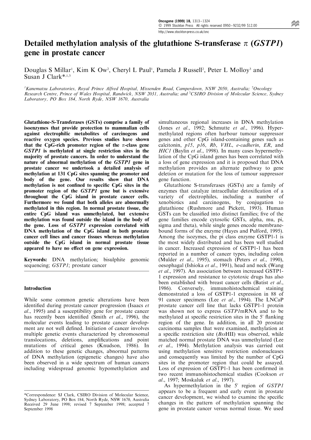 (GSTP1) Gene in Prostate Cancer