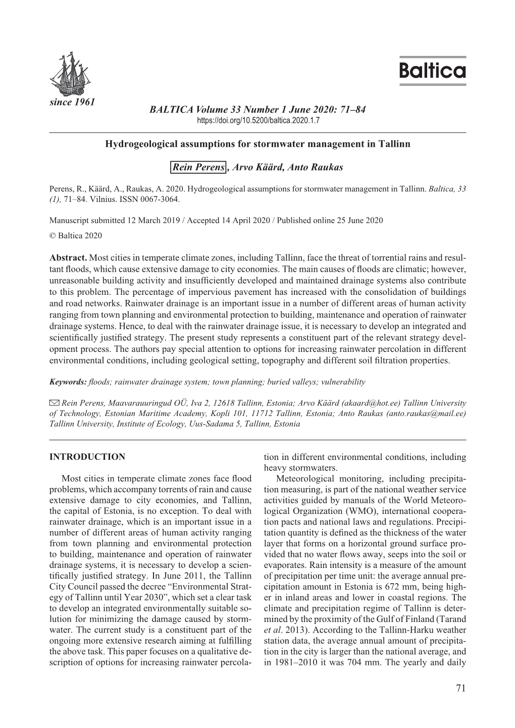 71 Since 1961 Hydrogeological Assumptions for Stormwater