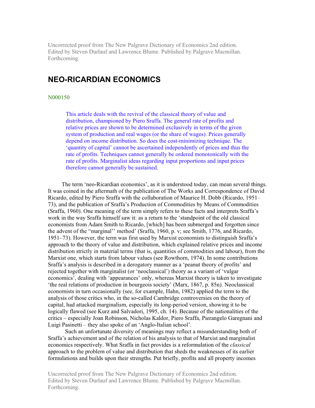 Neo-Ricardian Economics