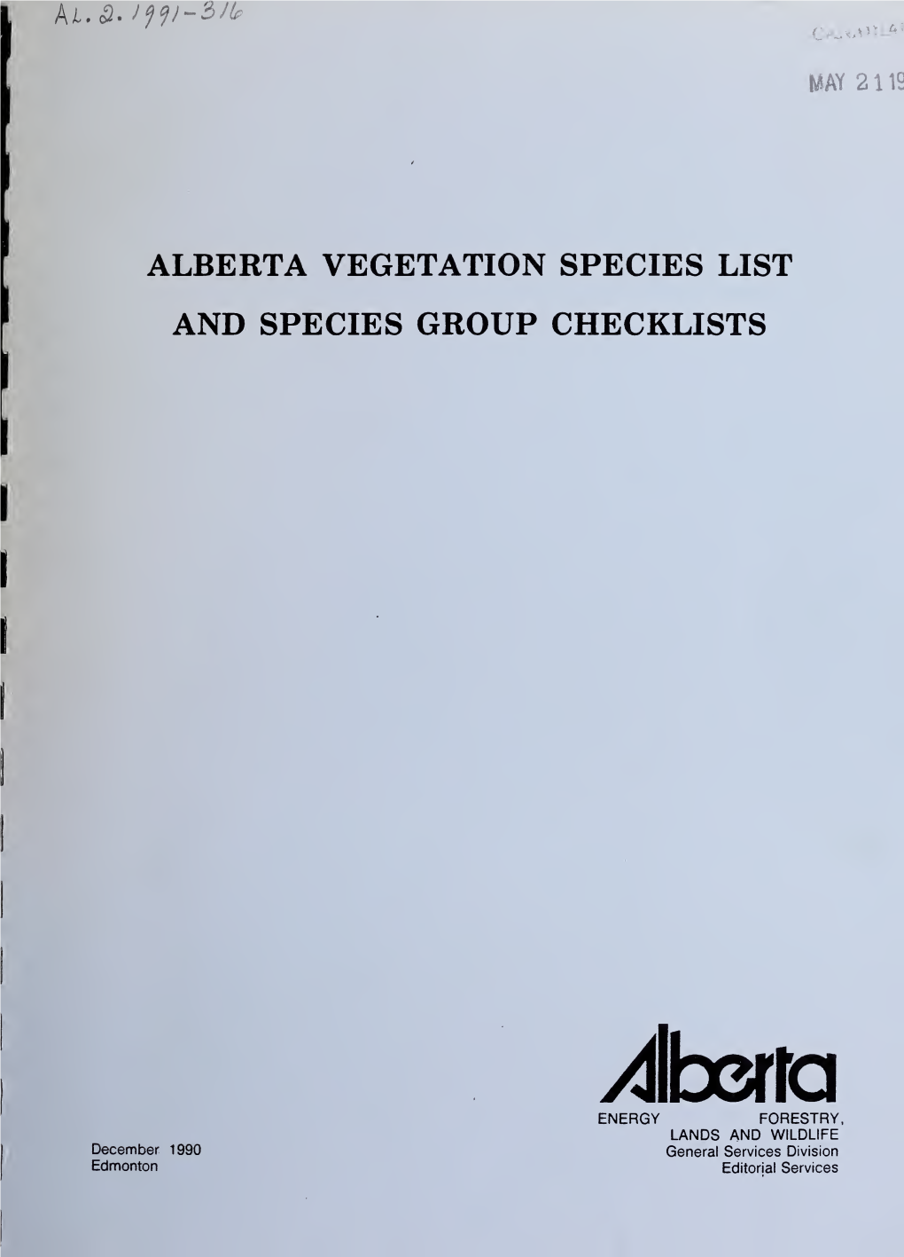 Alberta Vegetation Species List and Species Group Checklists