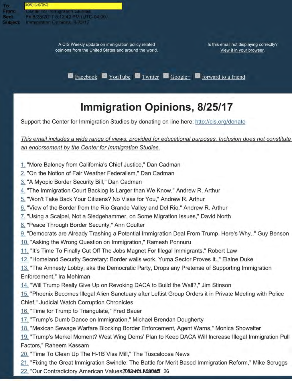 Immigration Opinions, 8/25/17