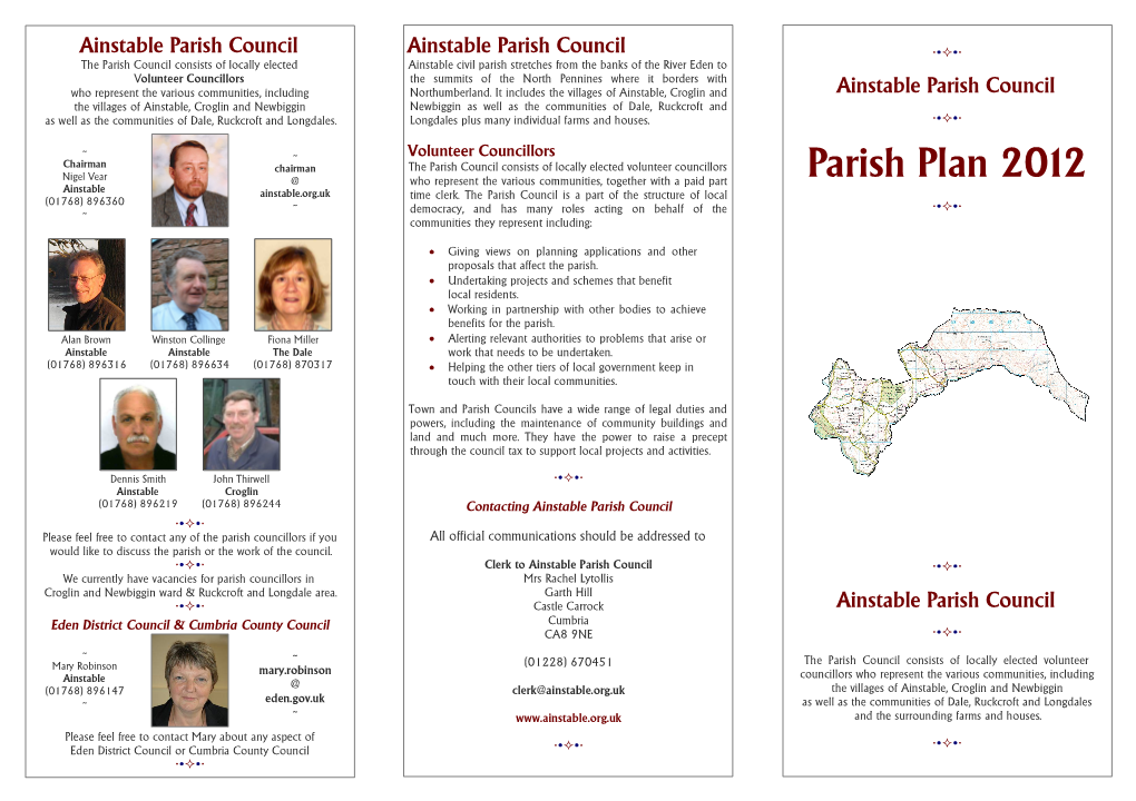 Parish Plan 2012 @ Who Represent the Various Communities, Together with a Paid Part Ainstable Ainstable.Org.Uk Time Clerk