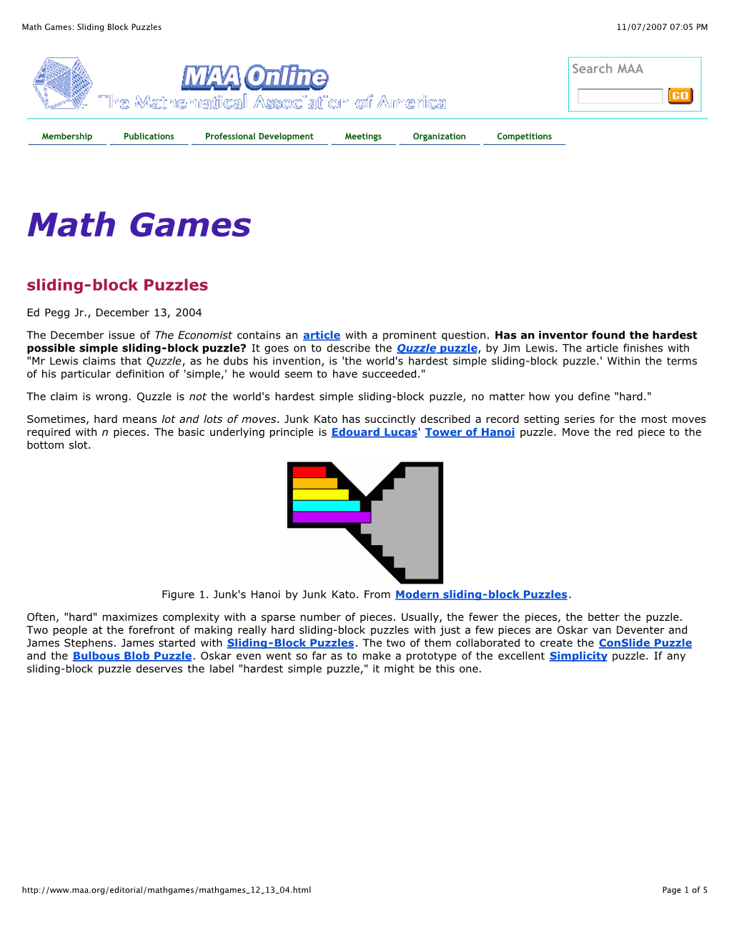 Math Games: Sliding Block Puzzles 11/07/2007 07:05 PM