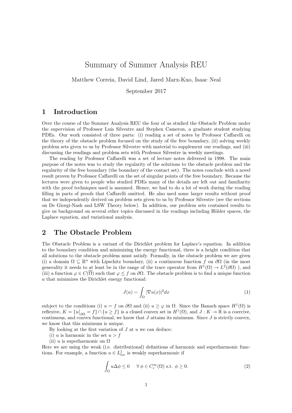 Summary of Summer Analysis REU