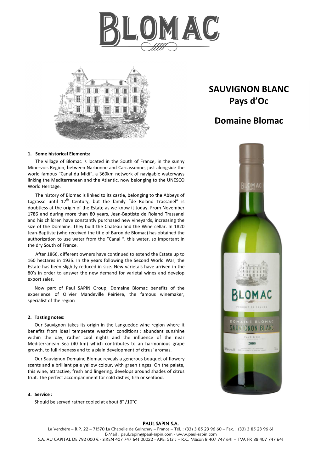 Sauvignon Blanc Domaine Blomac GB