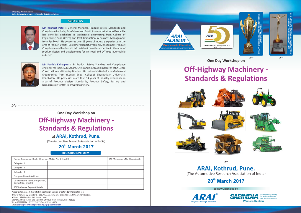 Off-Highway Machinery - Standards & Regulations ISTD O SPEAKERS ARD T W Mr