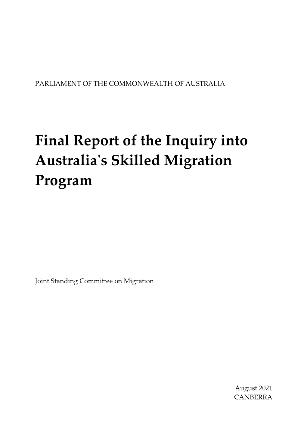 Final Report of the Inquiry Into Australia's Skilled Migration Program