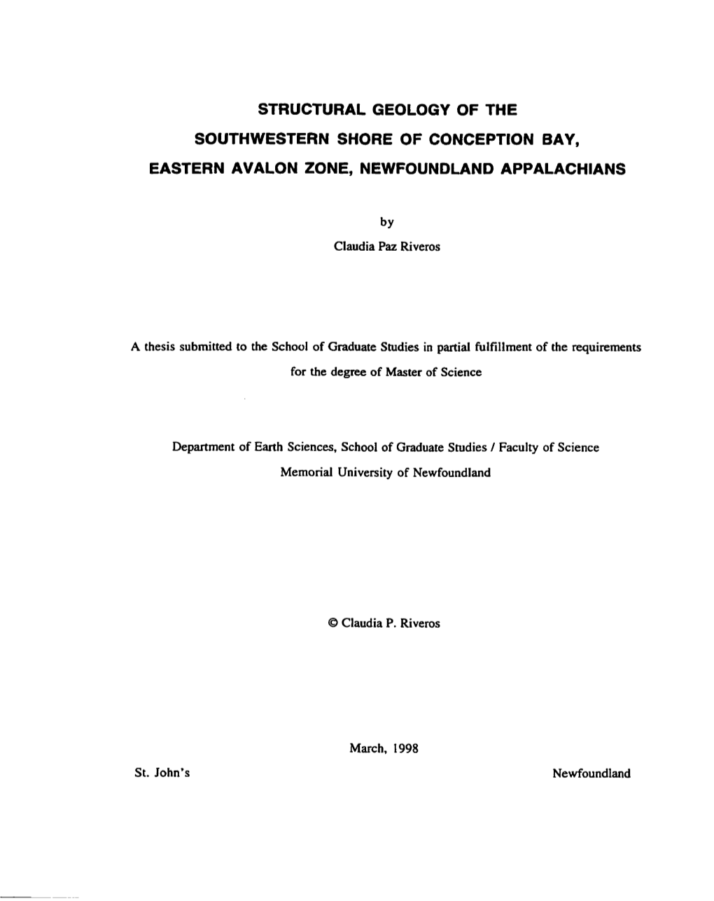 Structural Geology of the Southwestern Shore of Conception Bay, Eastern Avalon Zone, Newfoundland Appalachians