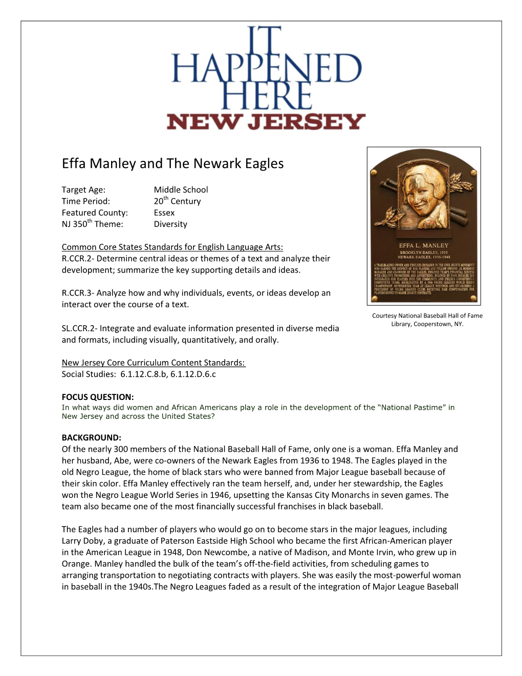 Effa Manley and the Newark Eagles