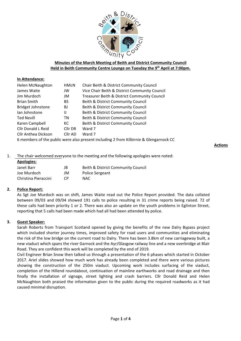 Of 4 Minutes of the March Meeting of Beith and District Community