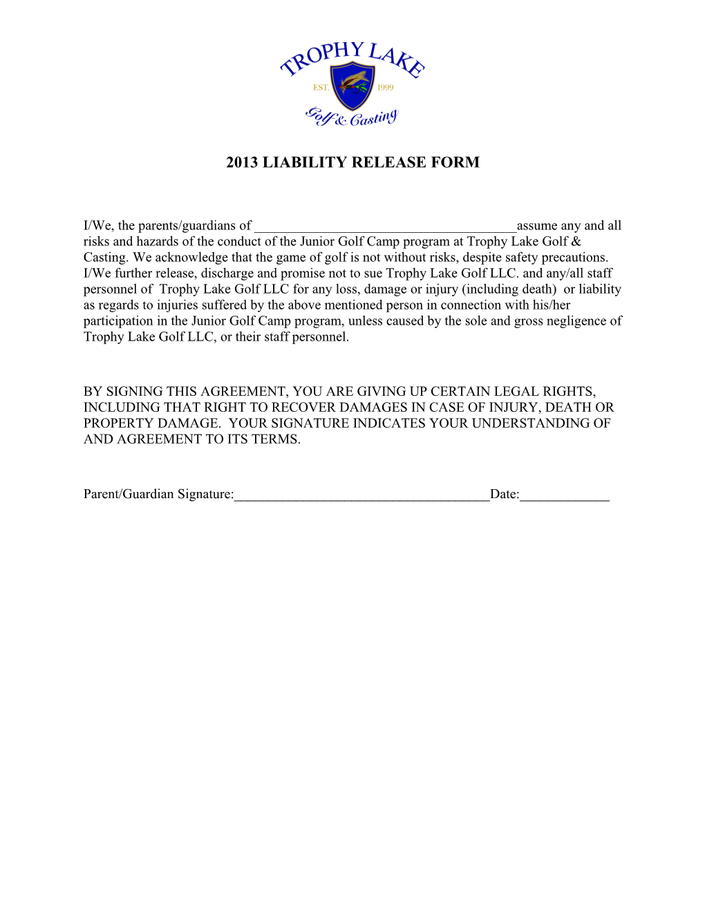 2013 Liability Release Form