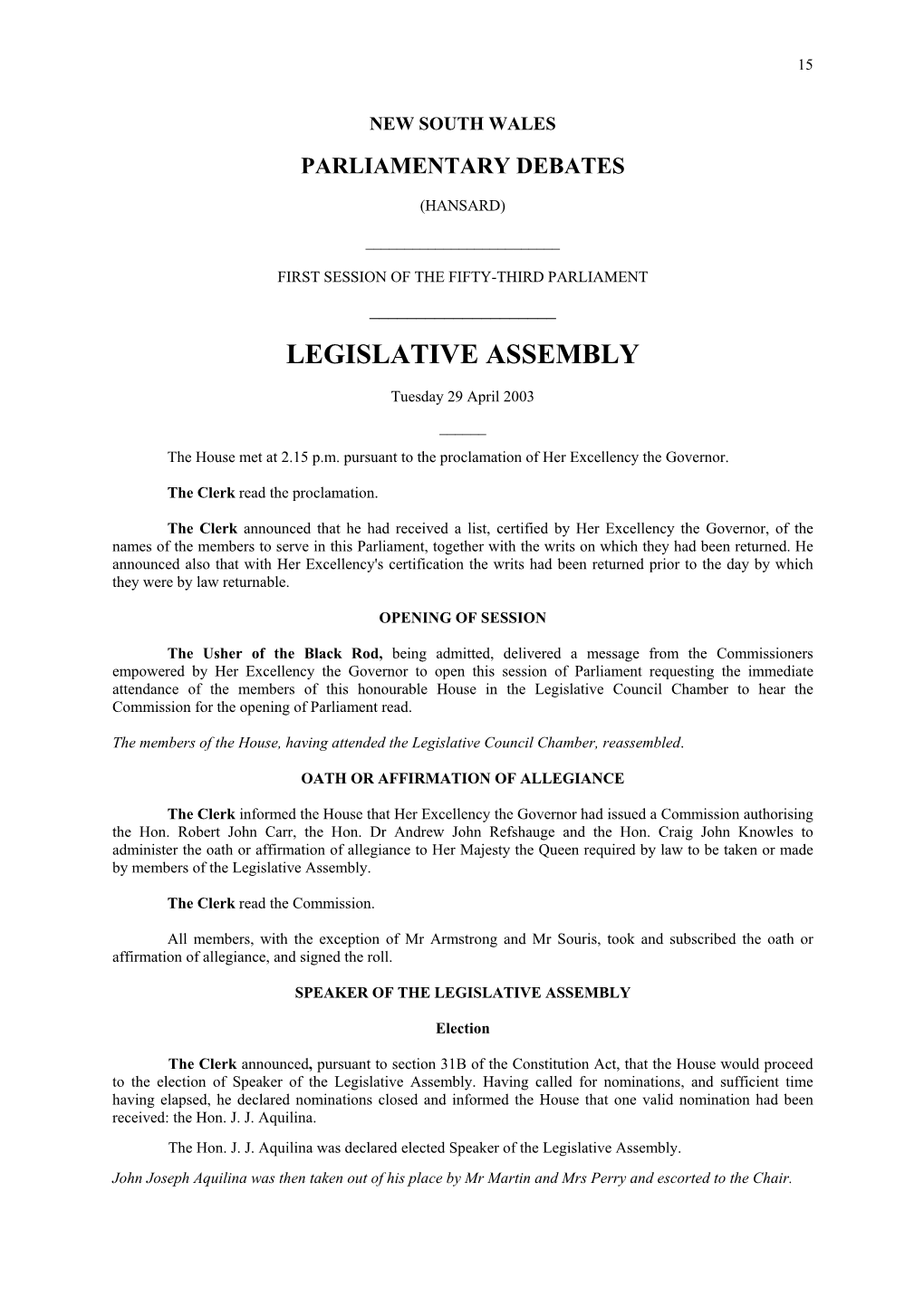 Legislative Assembly