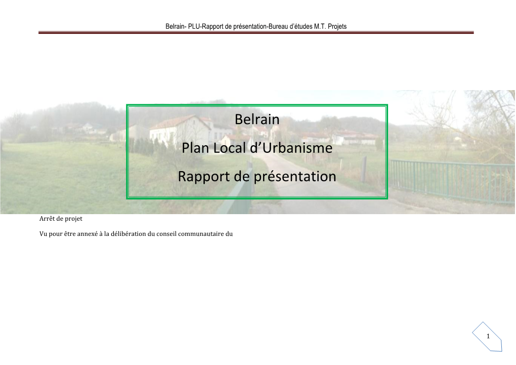 Belrain- PLU-Rapport De Présentation-Bureau D'études M.T