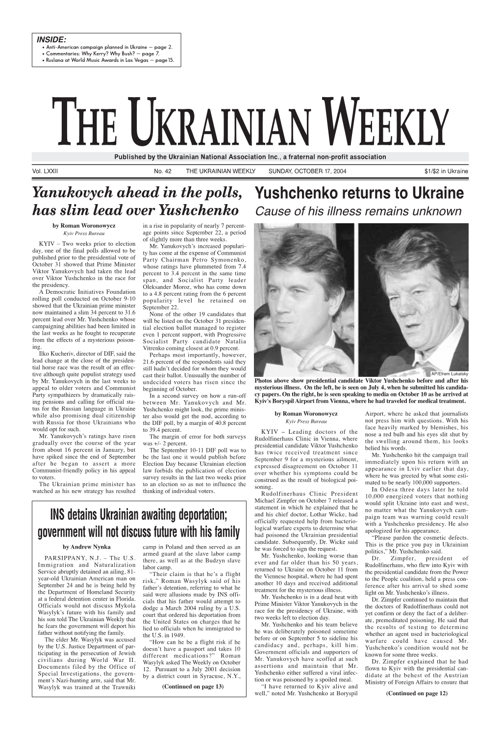 Yushchenko Returns to Ukraine