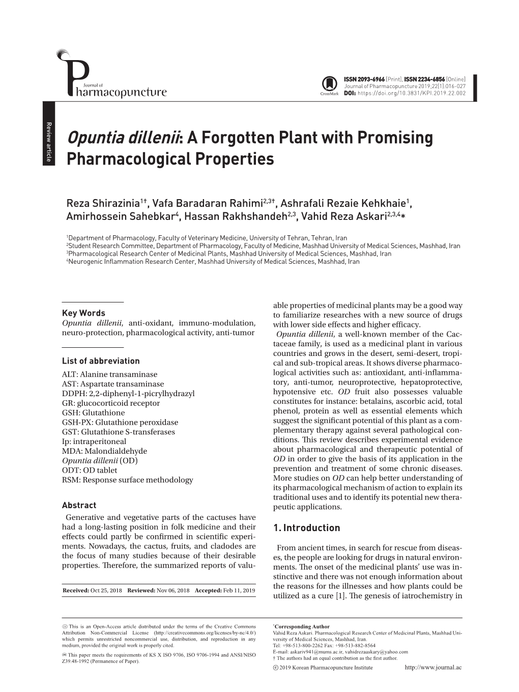 Opuntia Dillenii: a Forgotten Plant with Promising Pharmacological Properties
